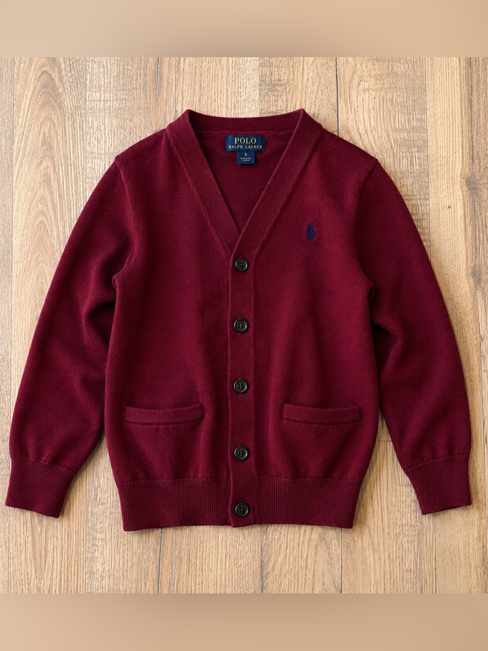 Polo Ralph Lauren Kids Burgundy Red Cotton Cardigan Sweater Size 5